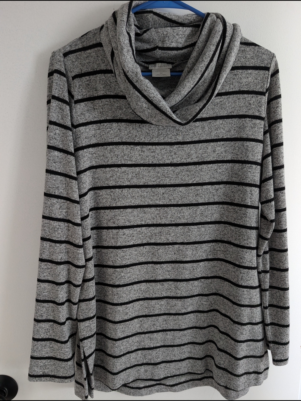Van Heusen Gray and Black Striped Cowl Neck Sweater